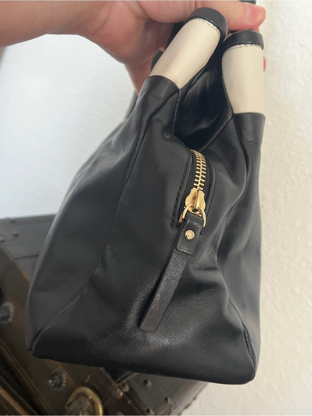 kate spade Black and Cream Leather Top-Handle Satchel - Picture 14 of 14